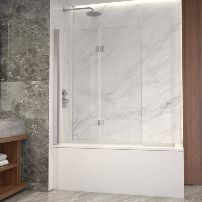 Flora 42" W X 55" H Frameless Bi-Fold Folding Tub Door With Clear Glass