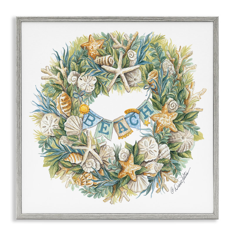 Holiday Beach Seashell Wreathe Nautical Christmas, Estampe numérique Farmhouse, H 12 po x l 12 po