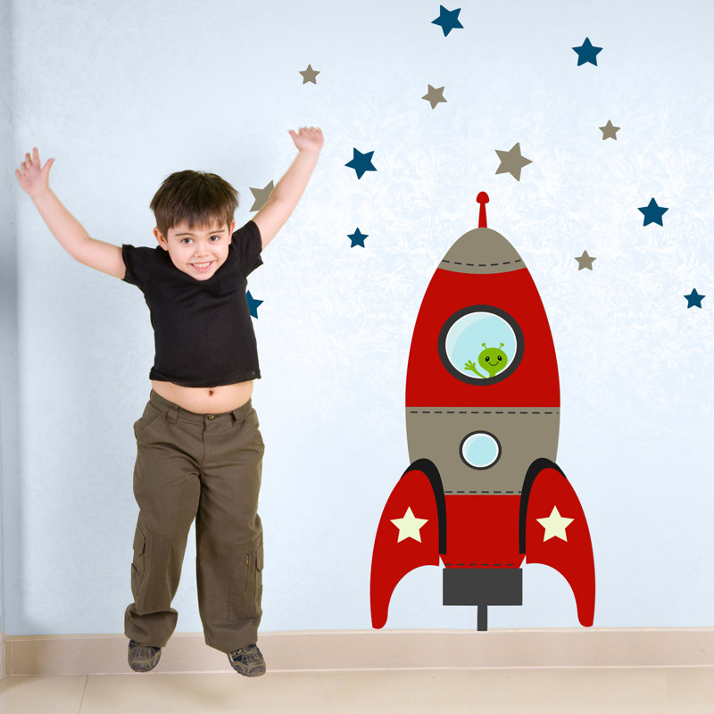 Blast Off Space Rocket Wall Sticker, Red, 72.5cm H x 55cm W
