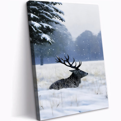 «Winter Deer Christmas», reproduction d'art sur toile encadrée, affiche encadrée sur toile encadrée pour salon, chambre à coucher, décor de Noël, 12 po x 16 po x 36 po x 48 po, 12 po x 16 po