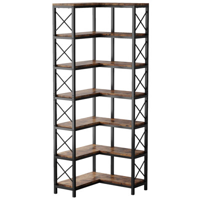 7‑Tier Corner Bookshelf with Open Storage