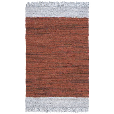 Keaun Vintage Leather Hand Woven Leather/Cotton Abstract Rug in Light Gray/Rust