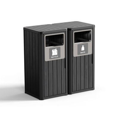 2x80L Black Outdoor Waste Bin with Double-Bucket Design - Weather-Resistant, Low Maintenance for Patios or Gardens