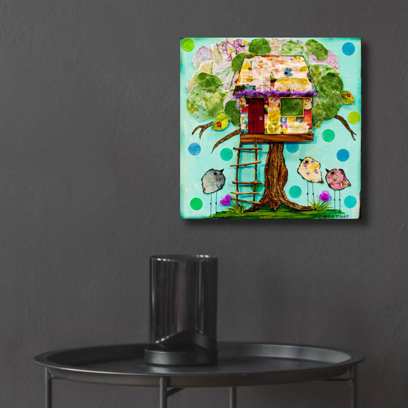 Art mural en verre acrylique 12 po x 12 po «Treehouse For The Birds» par Carrie Sharp