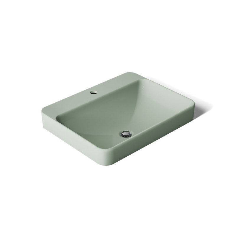 Vox Vitreous China Rectangular Vessel Bathroom Sink with Overflow, Gray, 1