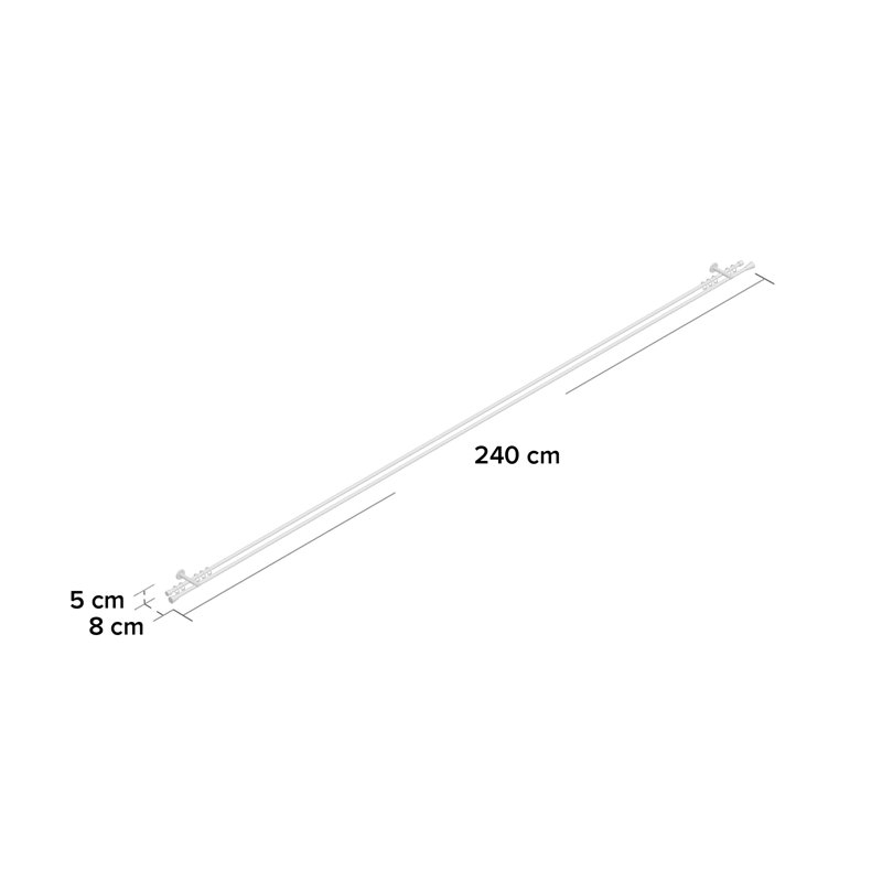1.6cm Double Curtain Pole, 8cm H x 240cm W x 5cm D, Brass