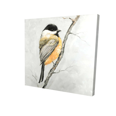 Petite toile de mésange charbonnière grise - Art contemporain de décoration intérieure