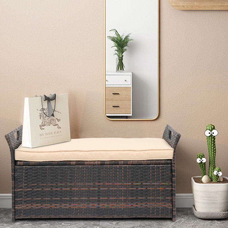 Winado 41.7'' W 33 Gallons Water Resistant Wicker Storage Bench, Brown/Beige