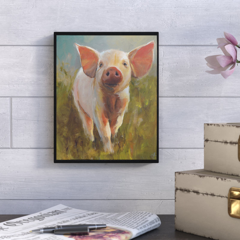 "Morning Pig" par Cari J. Humphry, reproduction sur toile, H 10 po x l 8 po x P 2 po, Cadre flottant blanc