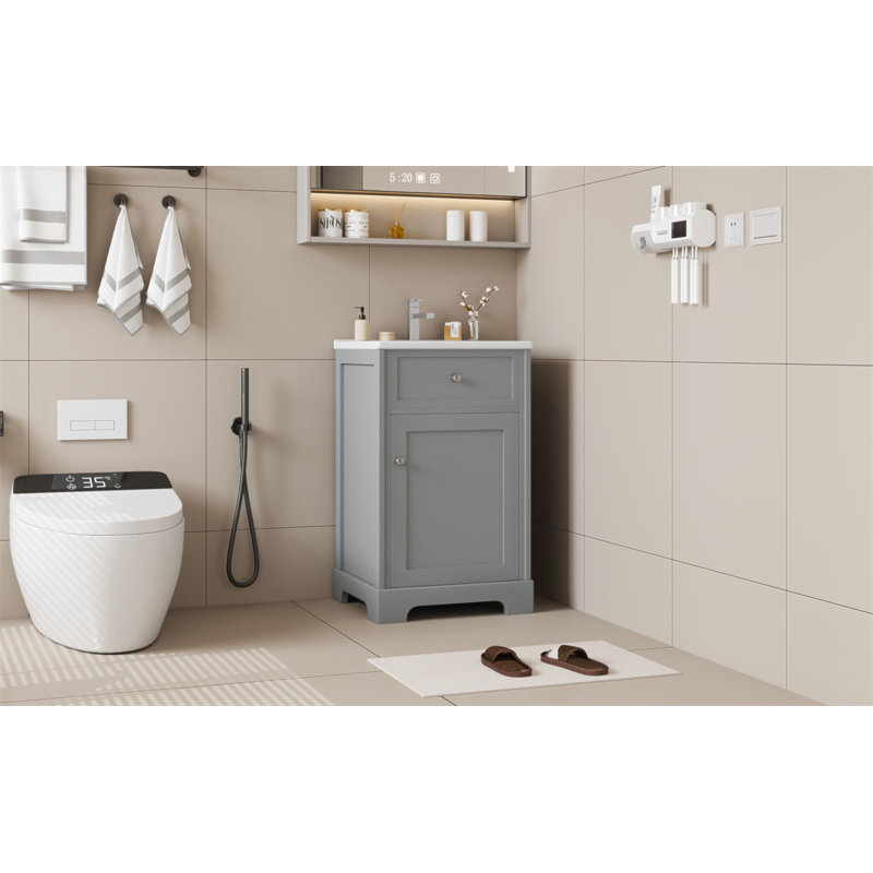 Meuble-lavabo de 20 pouces avec lavabo, porte à fermeture douce, support de rangement et tablette réglable pour les salles de bain modernes