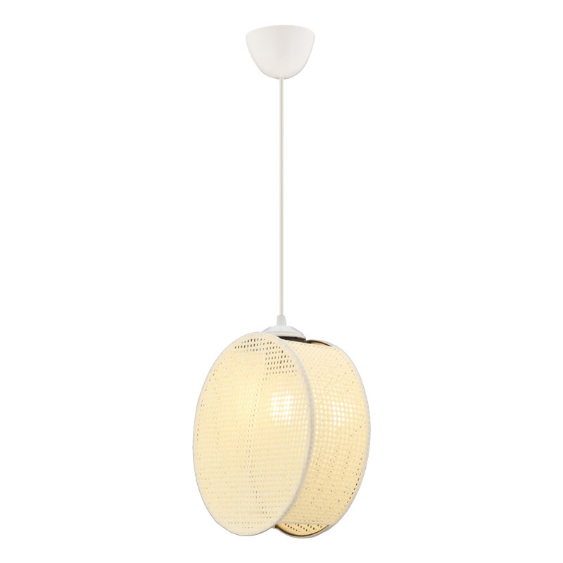 Élégant lustre en métal avec capuchon en coton, 9,4 po x 3,5 po | Hauteur totale: 25,6 pouces | Douille E27 (60 W maximum) | Certifié CE | Superbe finition blanche pour les espaces de vie modernes, les salles à manger et les entrées