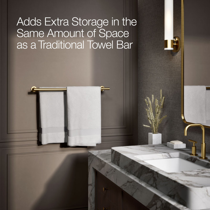 Purist® Double 24" Wall Mounted Towel Bar, Vibrant Brushed Moderne Brass
