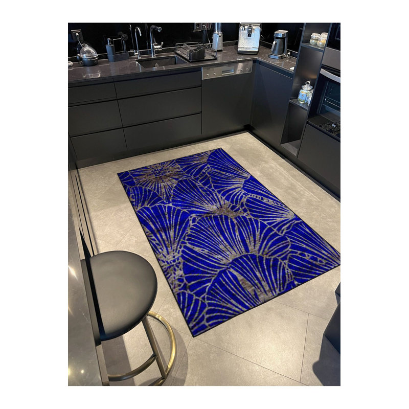 Tapis décoratif moderne de couleur bleu à motif de coquillage lavable à la machine, Sous-tapis carré 3 pi 3 po inclus