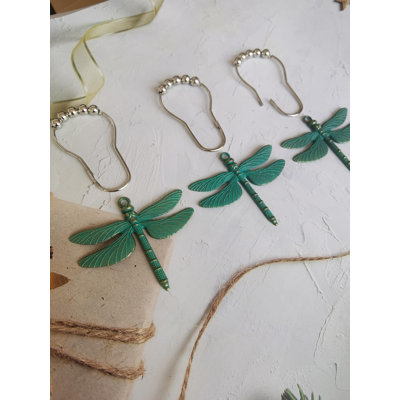 Crochets de rideau de douche Antique Green Dragonfly - Crochets décoratifs pour rideau de douche antirouille