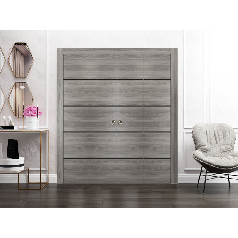 Porte pliante en bois massif massif, Frêne gingembre, 72 po x 96 po