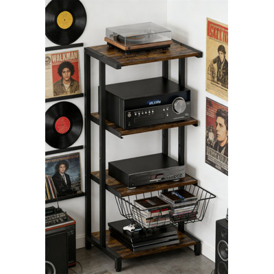 4-Tier AV Media Stand With Detachable Baskets, Corner Shelf For DVD Players, Game Consoles, Black