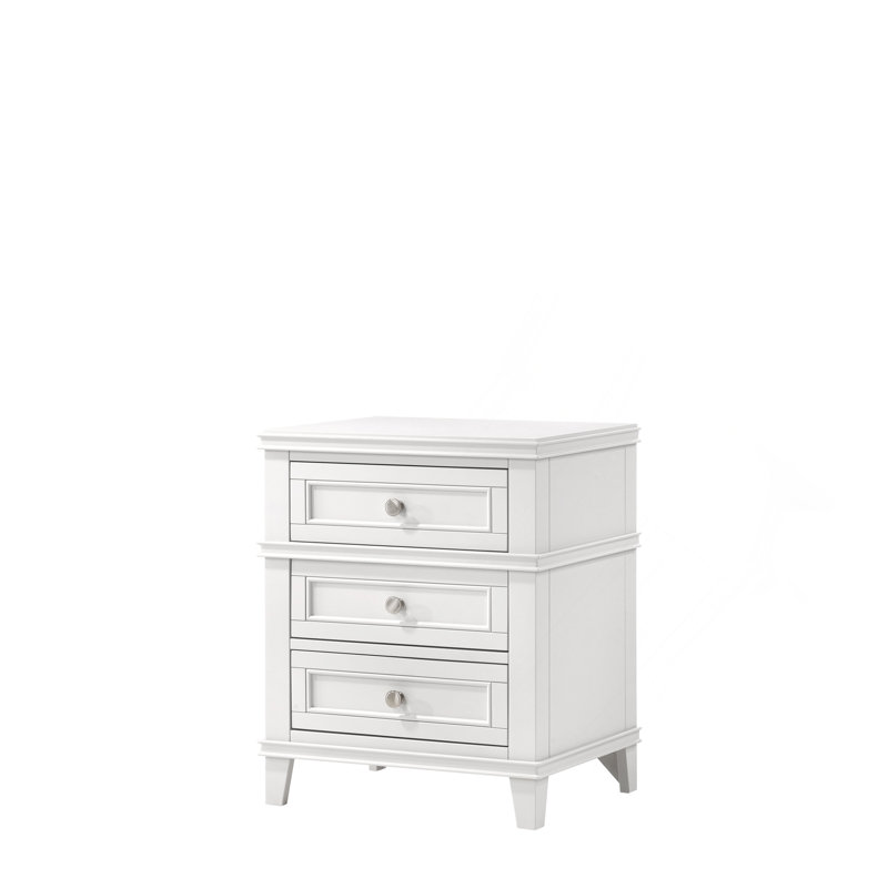 White 3 Drawer Nightstand W/ USB, White