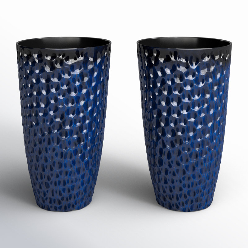 23.75"H Set Of 2 Oversized Eco-Friendly PP And Stone Honeycomb Textured Tall Plastic Planter, Blue