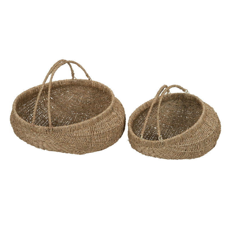 Natural Seagrass Handwoven Storage Baskets with Handles, Set of 2