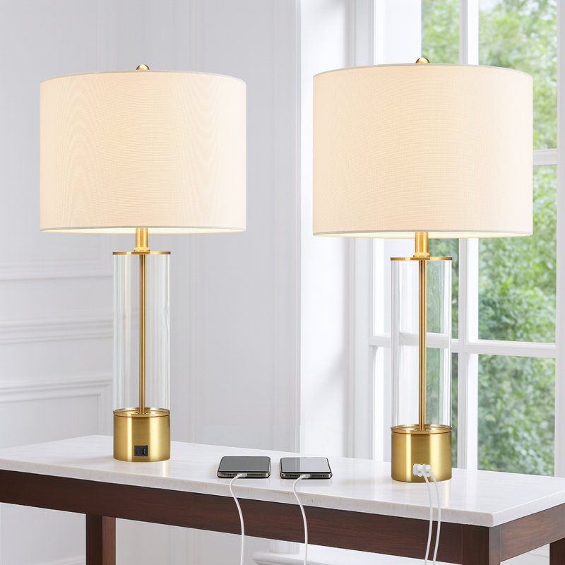 Ensemble de 2 lampes de table USB avec abat-jour blancs et port de type C