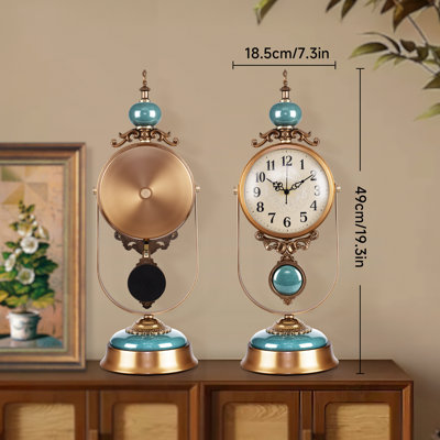 Horloge de cheminée de cheminée rétro - Horloge décorative silencieuse avec pendule antique | À piles | Parfait pour le décor de salon / chambre à coucher / bureau / foyer