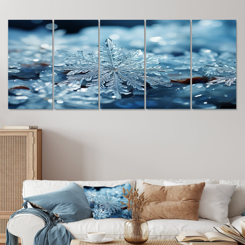 «Sunrise Snowflake Tranquility V - Winter Landscape», art mural 5 pièces, H 28 po x l 60 po