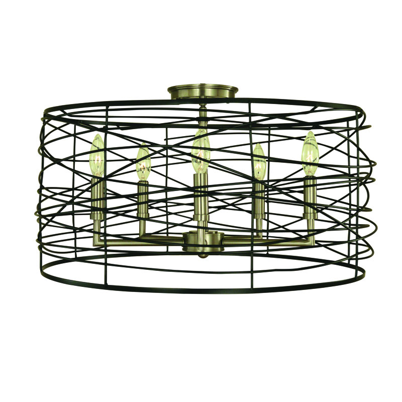 Plafonnier 5 lumières Kahmia par Everly Quinn, Nickel brossé