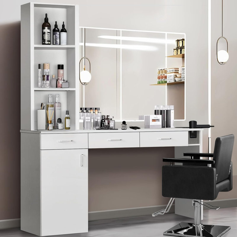 Thame Barber Station for Hair Stylist, Salon Wall Station with Barber Cabinet, Hair Stations Equipment Hair Dryer Holder, Drawers, Wall Mount Barber Beauty Station, Mirror not Included