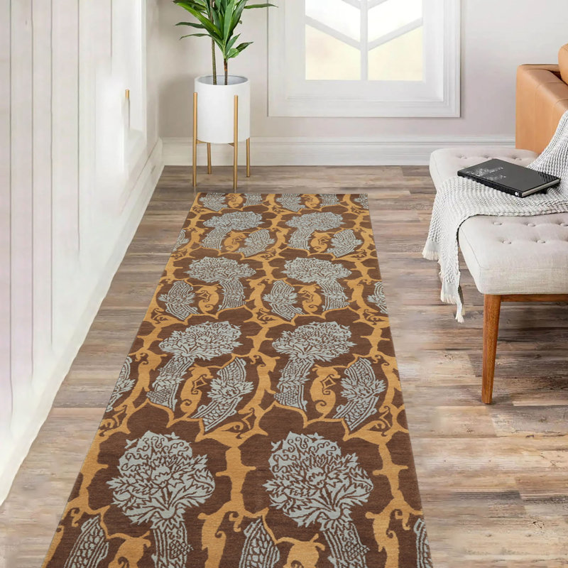 Tapis de couloir brun en laine noué à la main 3 x 3 x 3