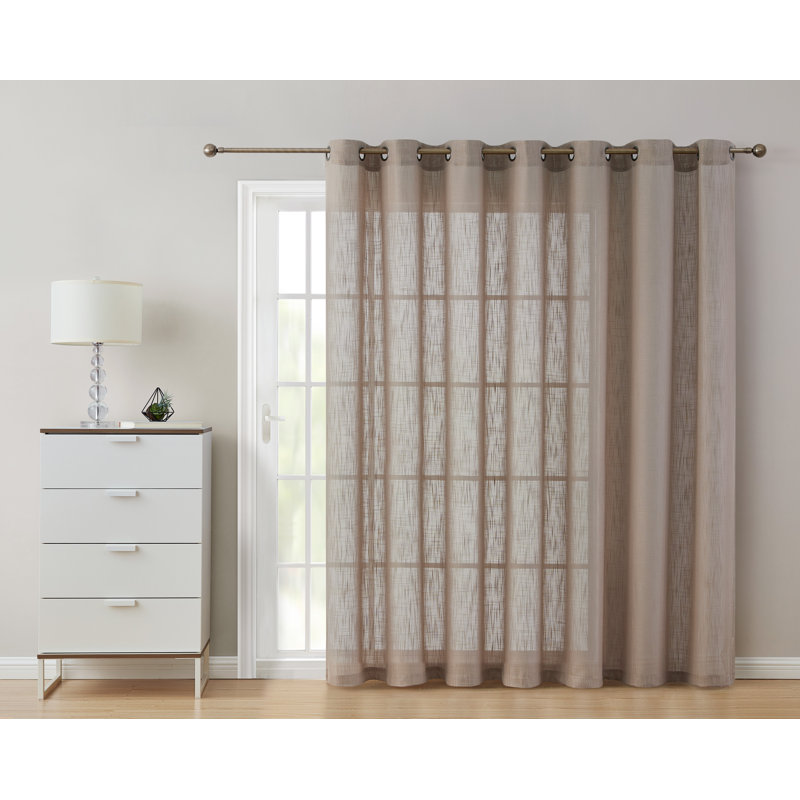 Aleksander Faux Linen Semi Sheer Grommet Curtain Pair, Taupe, 54" W x 63" L