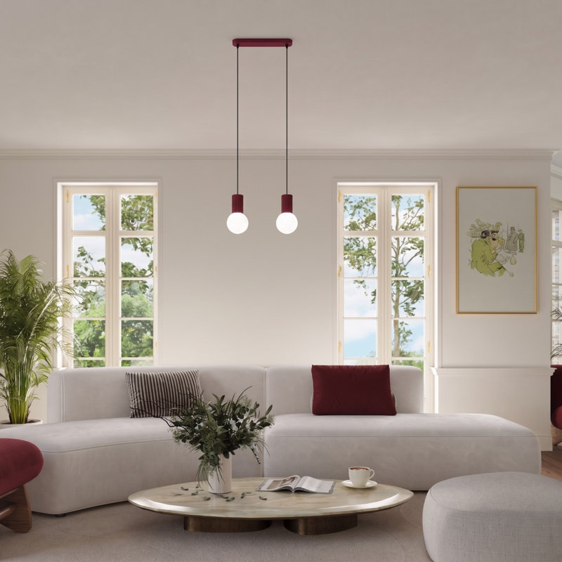 Halo - Light Brushed Nickel Pendant, 33,5x6x120 cm, Burgundy, 2 Lights