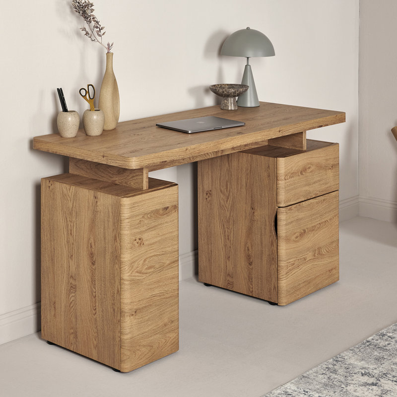 Hollice 135Cm W Rectangle Writing Desk with Cabinet, Montana Oak
