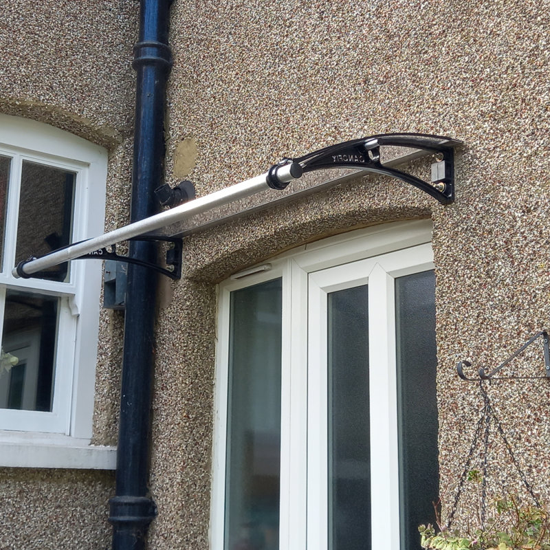 CANOFIX 1.0m Width x 0.65m Depth Door Canopy Black-Bracket Clear-Sheet