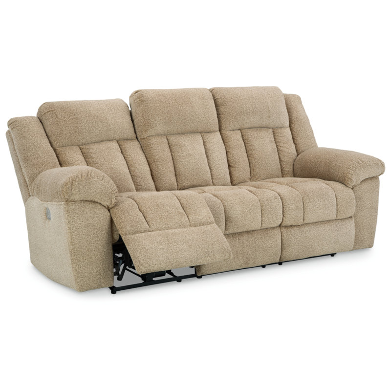 Beige Fabric Power Reclining Sofa with Pillow-Top Arms