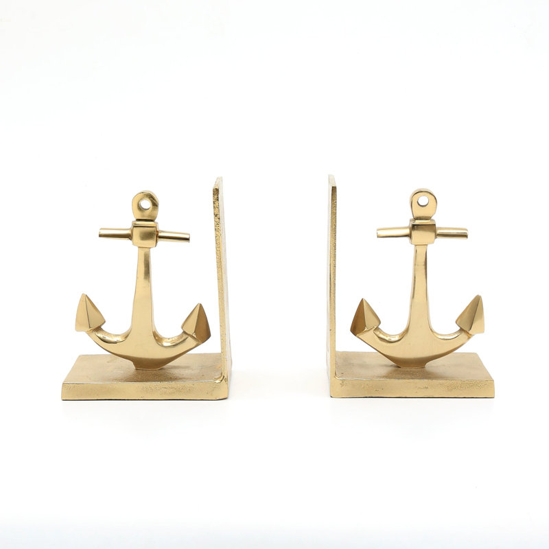 Anchor Bookend Pair in Gold Finish Handcrafted Aluminum Décor