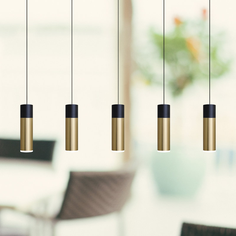 Luminaire suspendu linéaire à DEL 5 lumières pour îlot de cuisine Costigan, Laiton