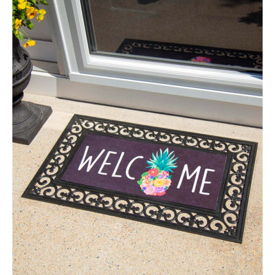 Summer Welcome Color Floral Pineapple Sassafras 22 in. x 10 in. Insert Door Mat