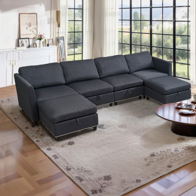 Canapé modulaire convertible avec siège de rangement, Noir