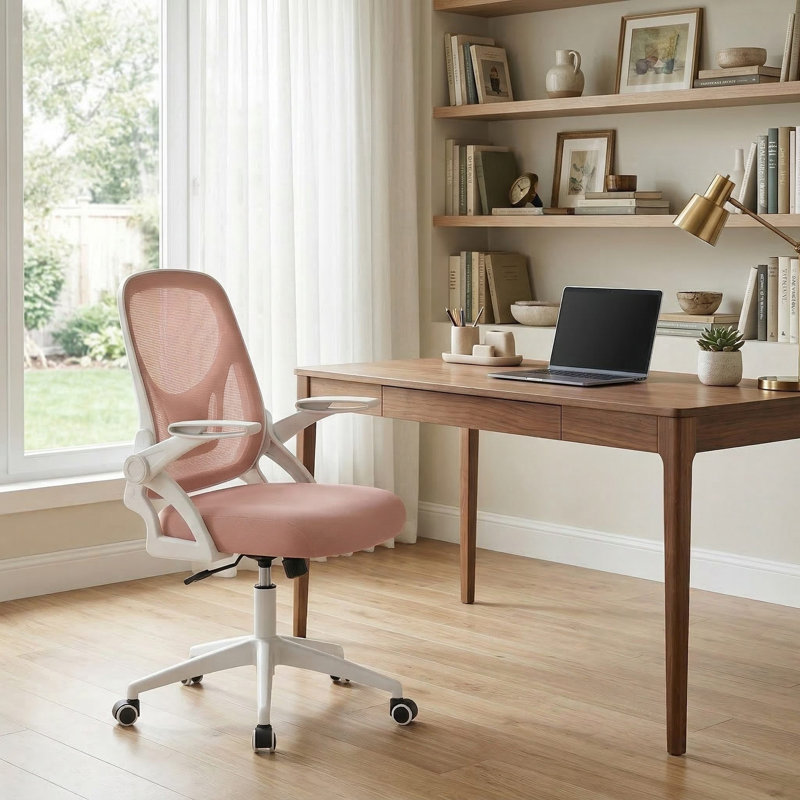 Adjustable Ergonomic Computer Office Desk Chair With Built In Lumbar Support And Flip Up Padded Armrests For Home Office Study Workstation Conference Room