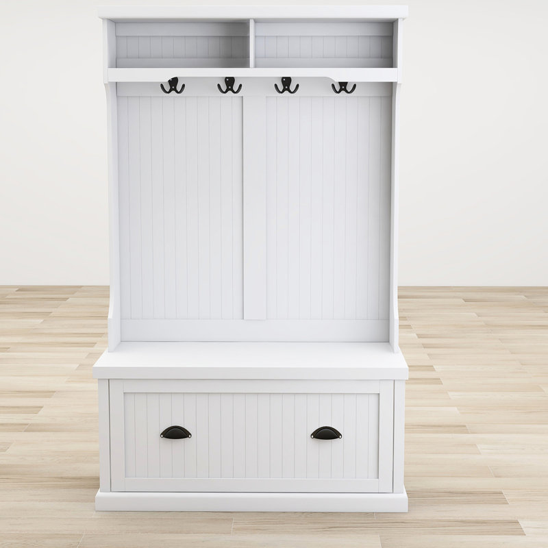 Banc d'entrée pour hall d'entrée avec portemanteau et rangement pour chaussures, 4 crochets en blanc - structure avec 4 crochets de rangement, produit