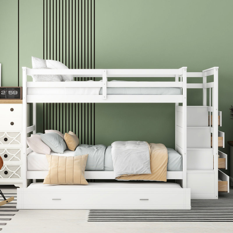 Lit simple superposé au-dessus blanc avec rangement et cadre - idéal pour les chambres à coucher avec lit gigogne robuste pour maximiser l'espace de vie