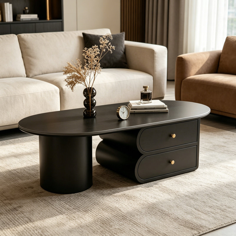 Table basse avec tiroir Luxury Rock, Noir, H 15,74 po x L 51,18 po x l 27,55 po