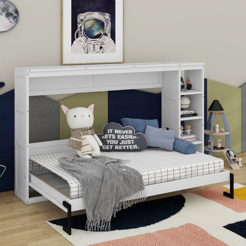 Lit escamotable double avec bibliothèque, White