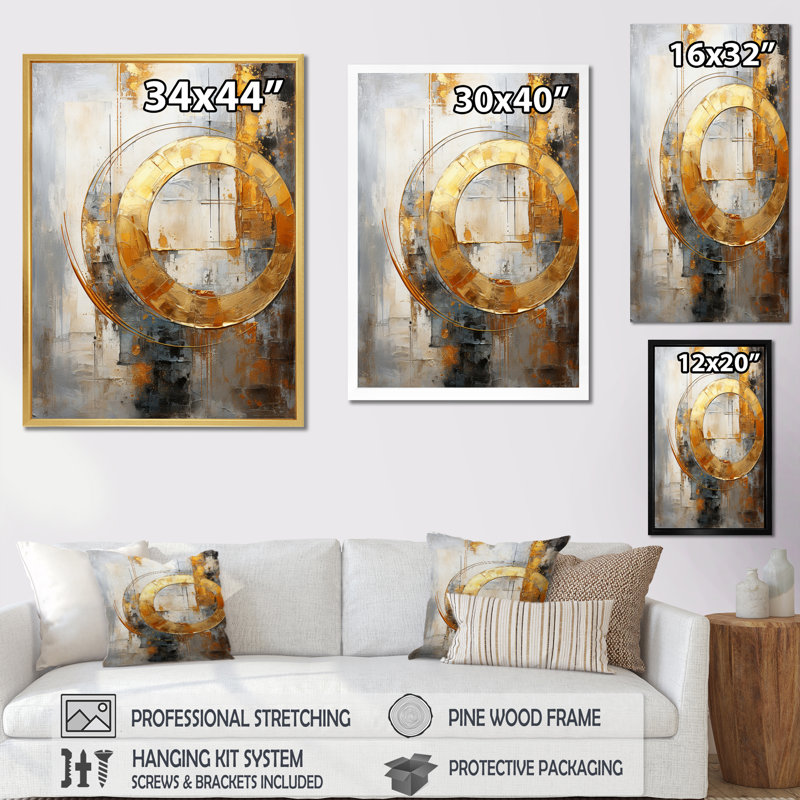 Fleurine, gris doré, géométrie brillante, sur toile, H 20 po x l 12 po x P 1 po, Cadre flottant doré