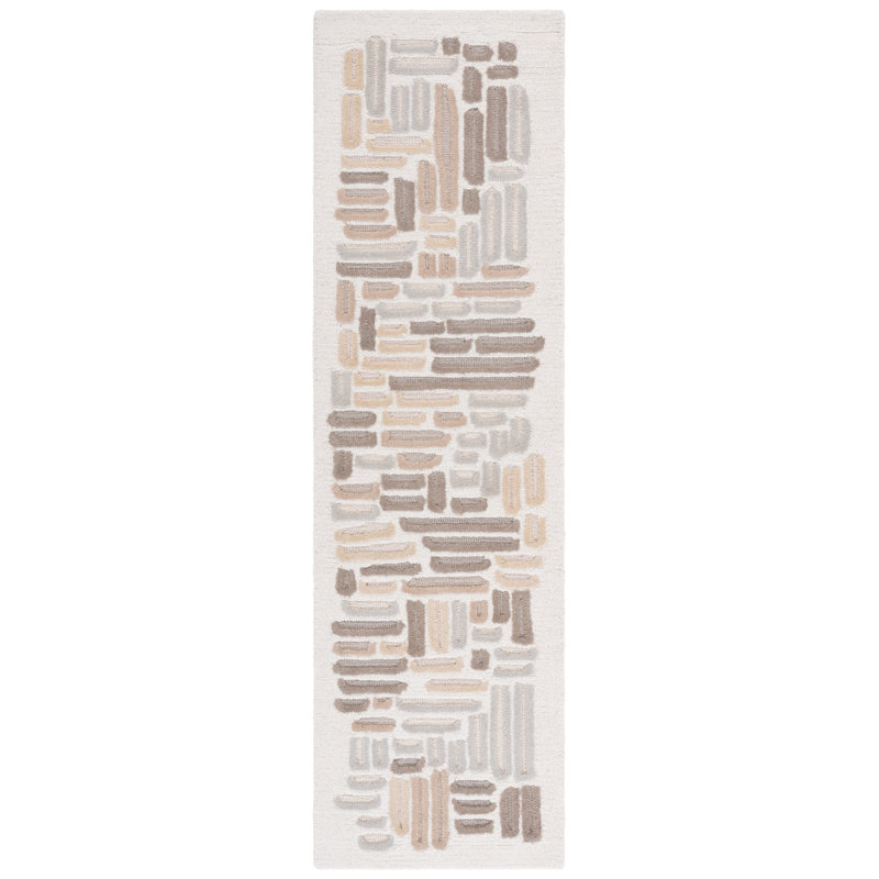 Tapis beige / ivoire en coton touffeté à la main Haviland, Tapis de couloir 2 pi 3 po x 8 pi