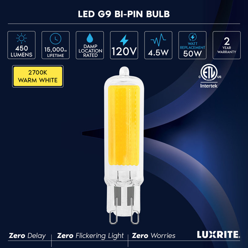 Ampoule DEL à intensité variable de 50 watts T4 G9 / à deux broches à intensité variable, 2700