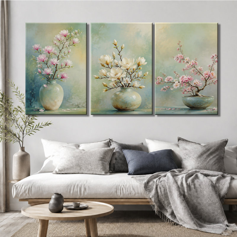 Impression sur toile tendue sur châssis 3 panneaux Magnolia Cherry Blossom, 20 * 30 pouces * 3