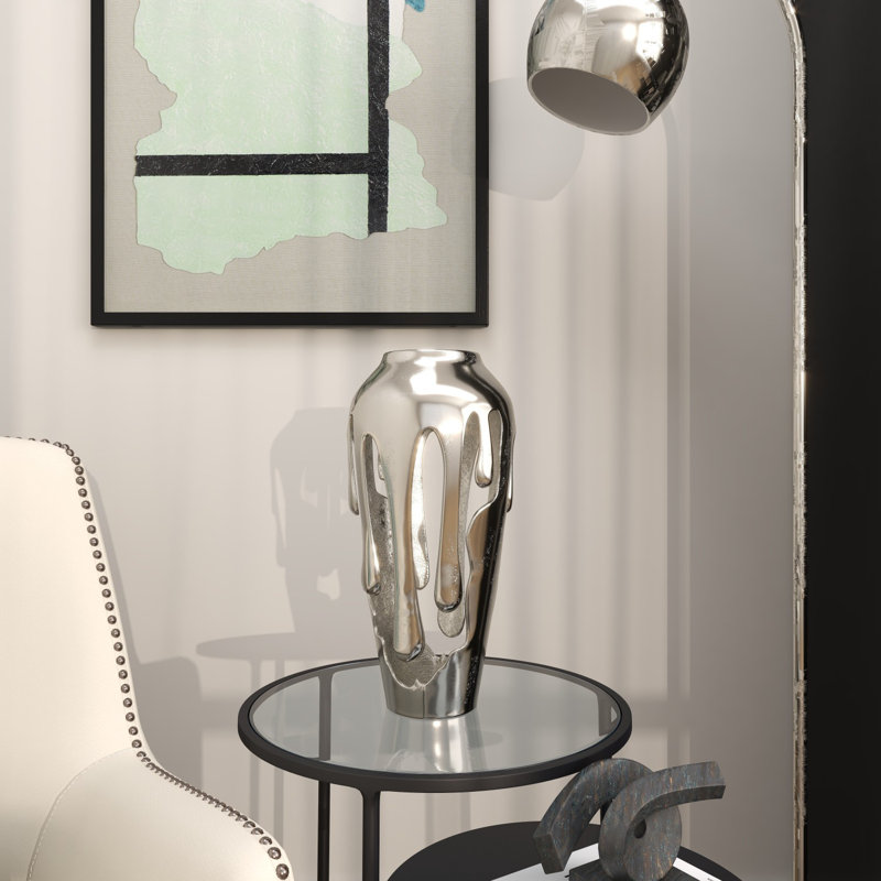 Vase décoratif Moderna, Argent, H 15,4 po x l 7,05 po x P 6,95 po
