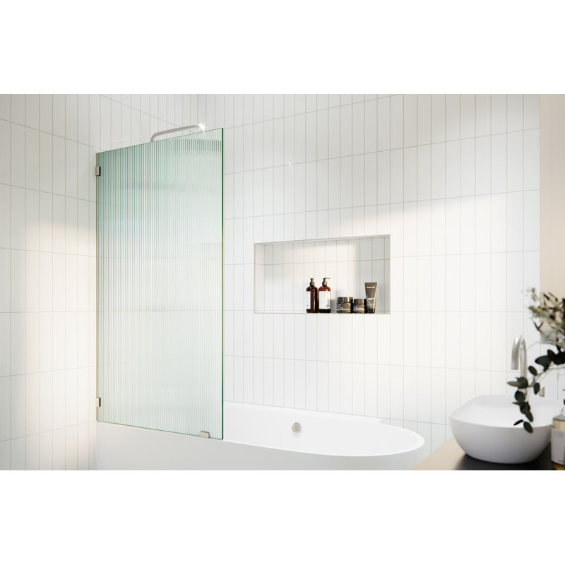 Gaia 34 in. x 58.25 in. Frameless Fluted Single Fixed Bath Panel, Brushed Nickel