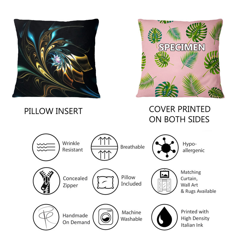 Brown Blue Fractal Flower in Black - Abstract Printed Pillow, 18" x 18", Throw Pillow
